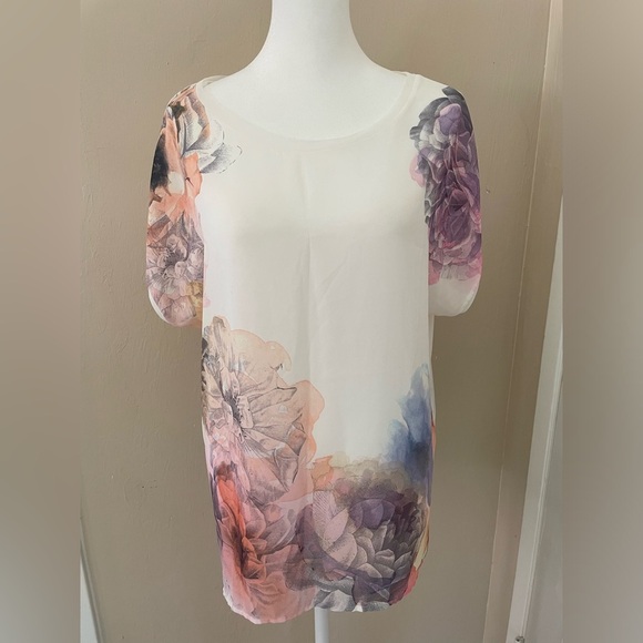 Zara Tops - NWOT - Zara White Floral Watercolor Blouse - Size L